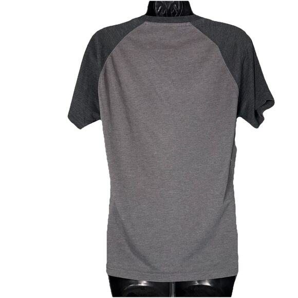 prAna Small T-Shirt Gray Contrast Collar Raglan Short Sleeve Boho Art 70s Retro - Picture 4 of 5